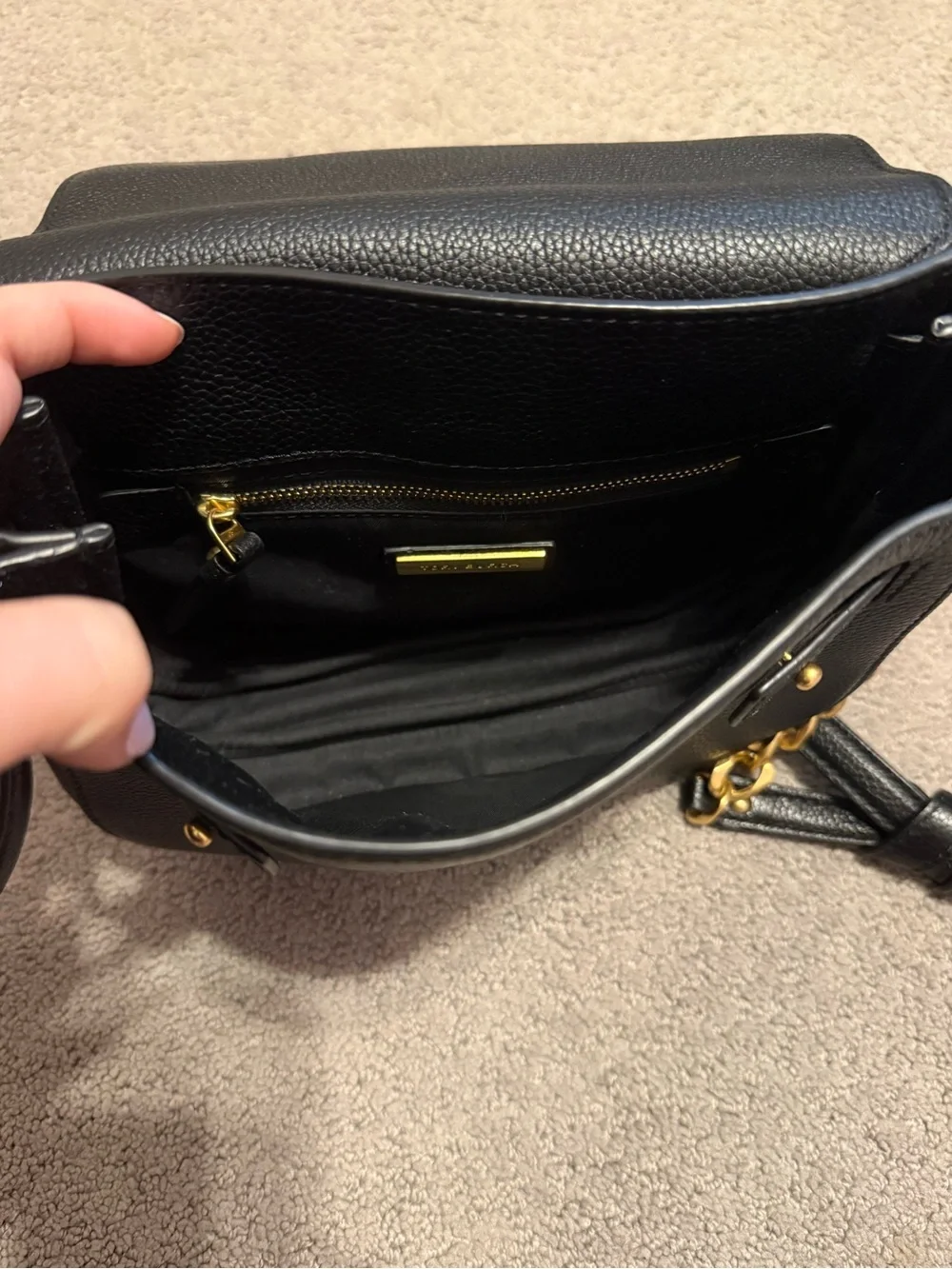 Tory Burch Black Leather Crossbody with Gold Logo Medallion